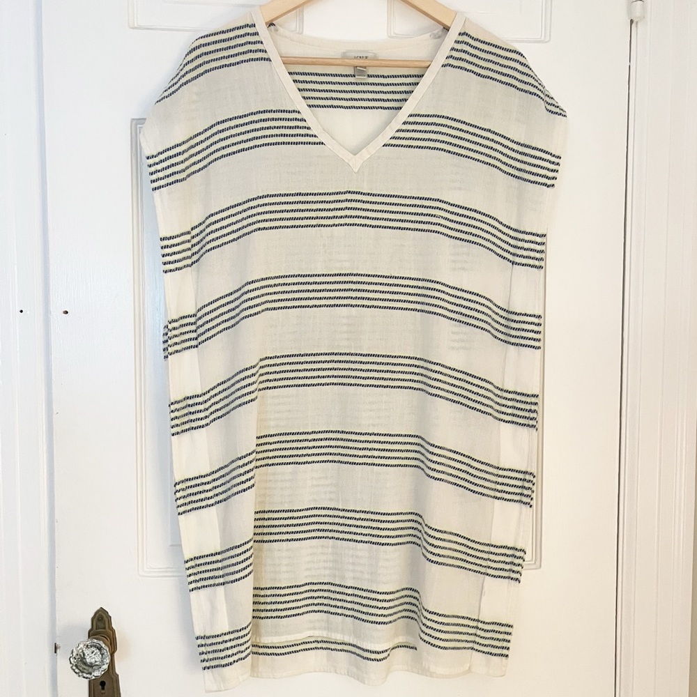 J.Crew Striped Cover Up Womens X-Small V-Neck Poncho Style Beach Coverup Tan